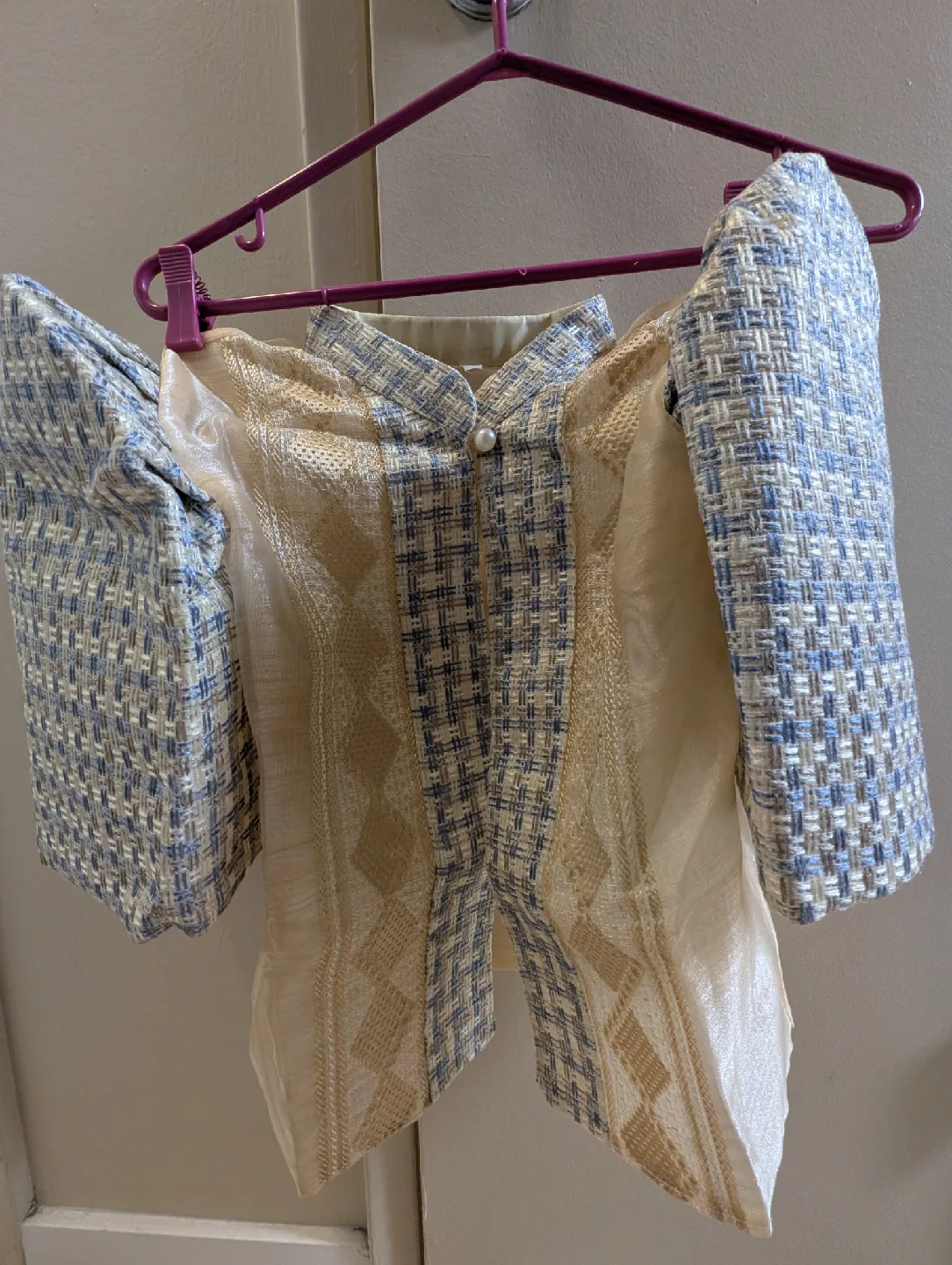 Beige & Blue Tweed Bolero Jacket image indicator(4)