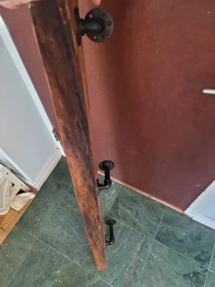 Rustic Wood Shelf with Pipe Brackets image indicator(4)