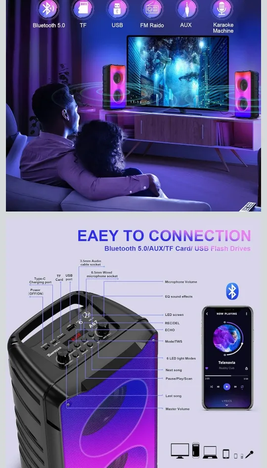 Portable Karaoke Bluetooth Speaker image indicator(2)