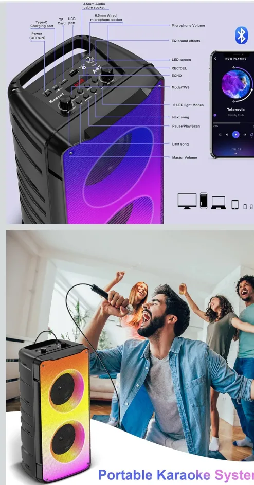 Portable Karaoke Bluetooth Speaker image indicator(4)