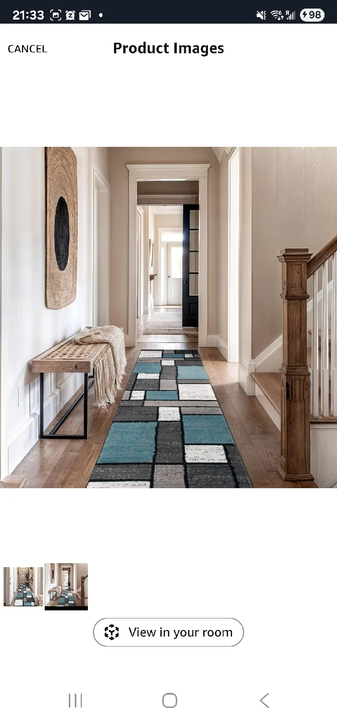 Contemporary Modern Boxes Area Rug Runner 2' x 7'2" Blue/Gray image indicator(2)