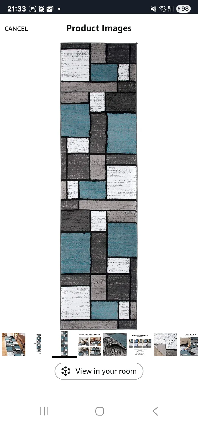 Contemporary Modern Boxes Area Rug Runner 2' x 7'2" Blue/Gray image indicator(3)