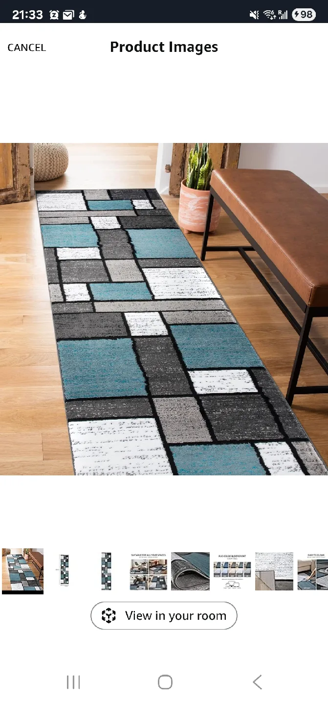 Contemporary Modern Boxes Area Rug Runner 2' x 7'2" Blue/Gray image indicator(4)