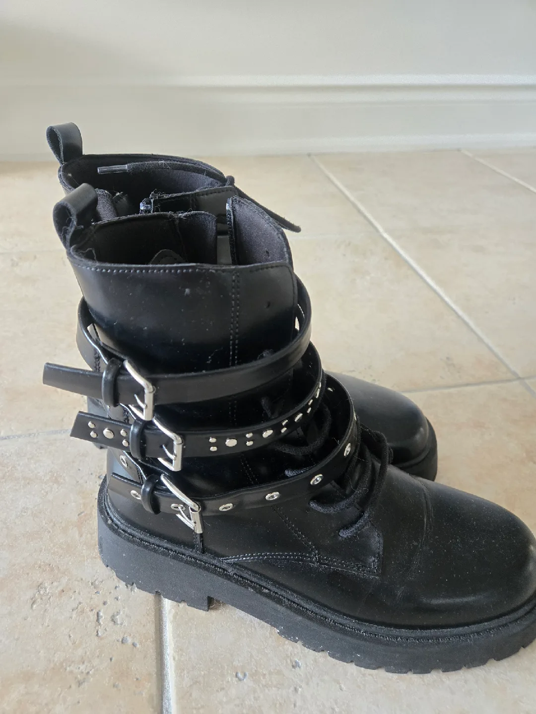 Zara Black Ankle Boots with Buckles, Size 7 image indicator(3)