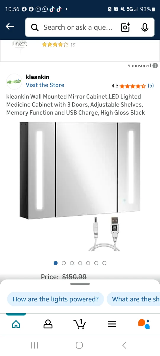 kleankin LED Lighted Medicine Cabinet - Black