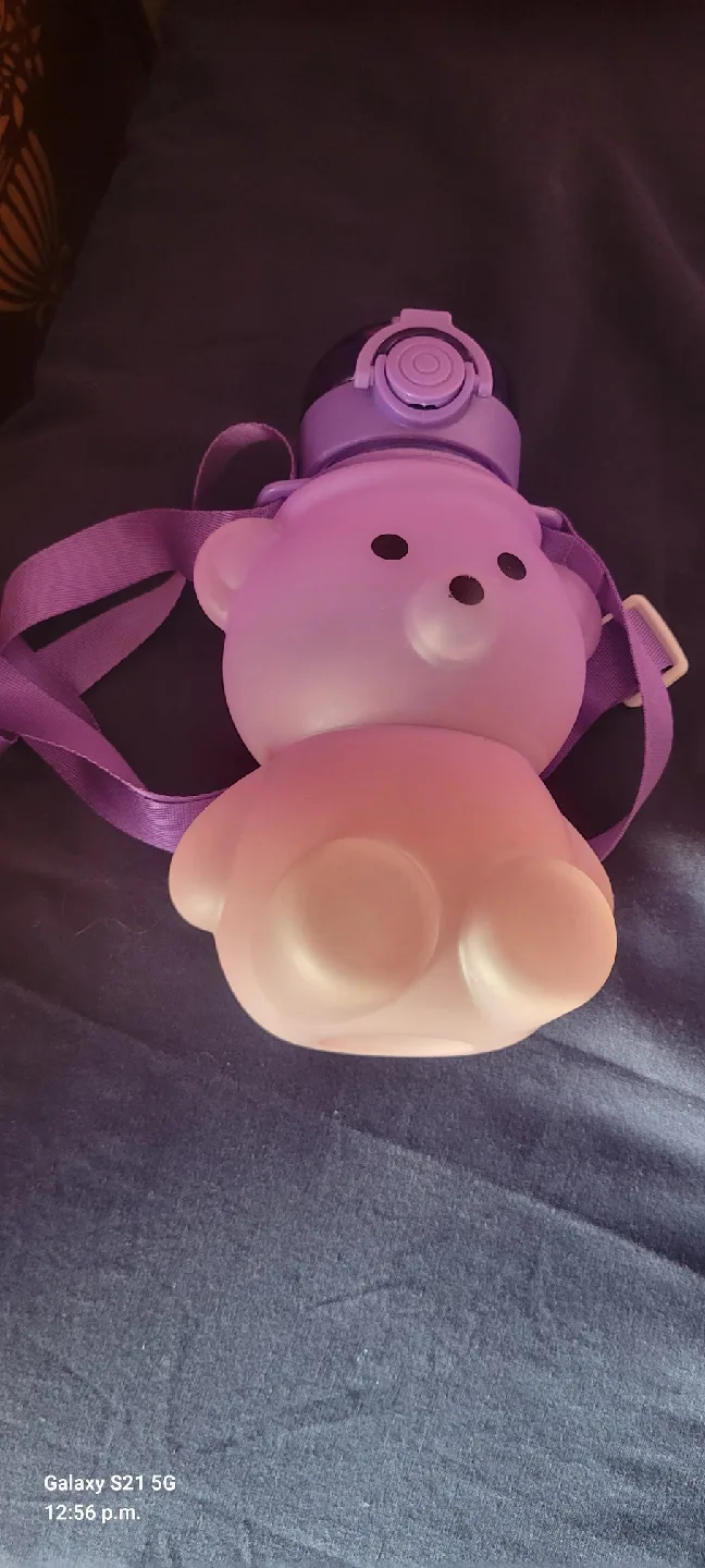 Cute Bear Water Bottle with Strap - Purple
