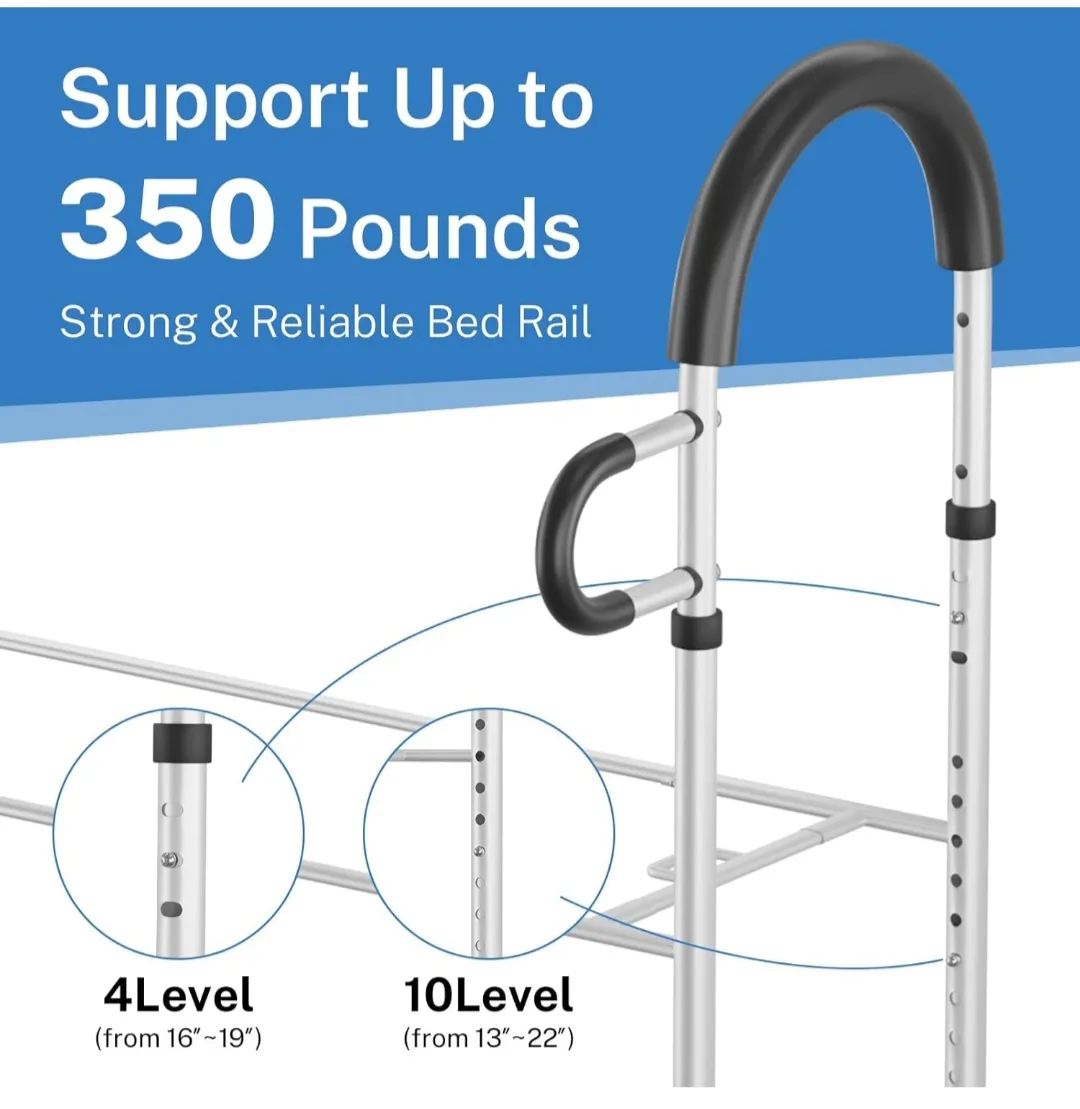 Bed Rail Bed Assist bar with Storage Pocket, Dual Handle Grab... image indicator(4)