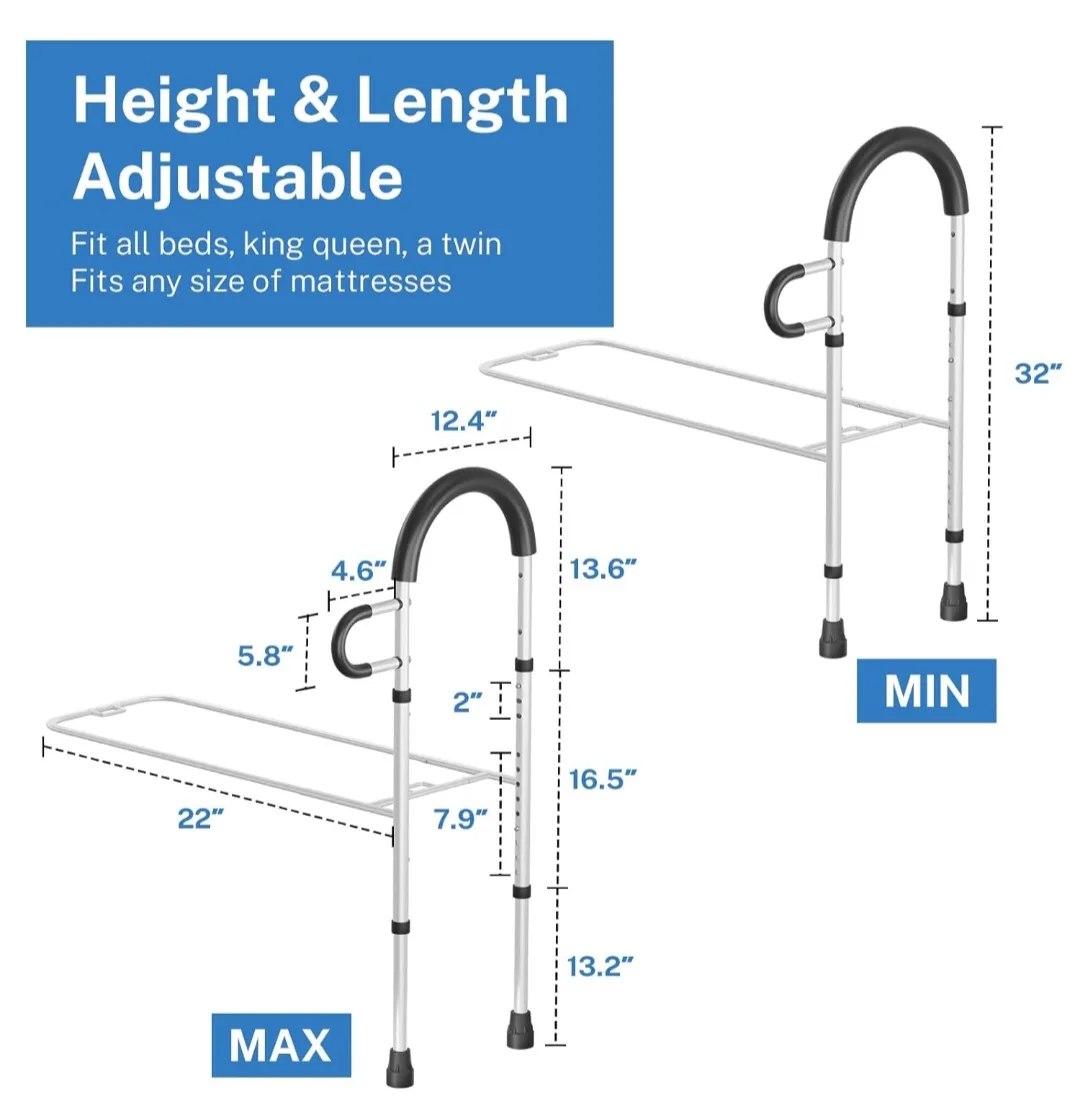 Bed Rail Bed Assist bar with Storage Pocket, Dual Handle Grab... image indicator(5)