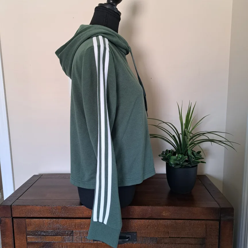 Adidas Cropped Hoodie Green White Stripes Women's Size Medium image indicator(2)