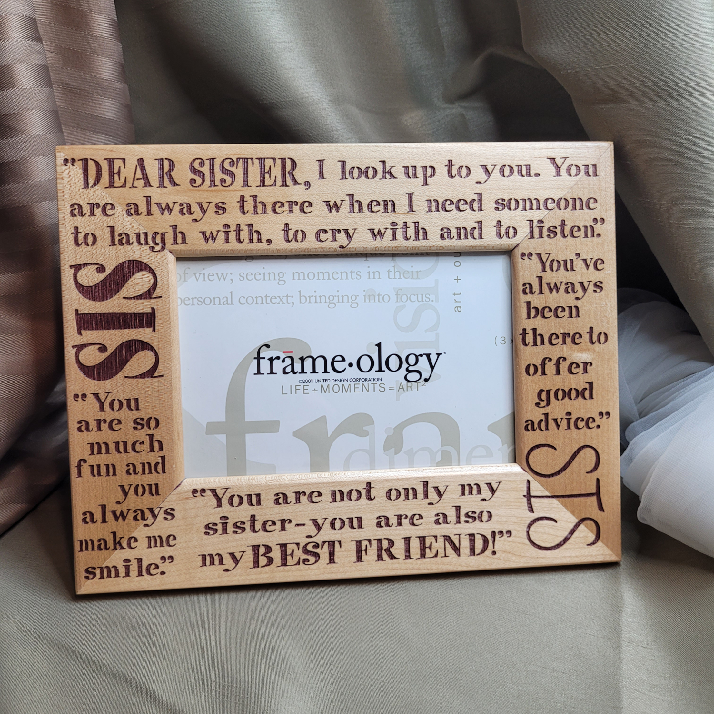 Wooden Sister Frame Holds 3 3/4 x 5 3/4" Picture