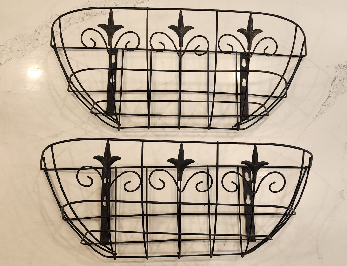 2 Vintage Outdoor Metal Wall Planter Baskets