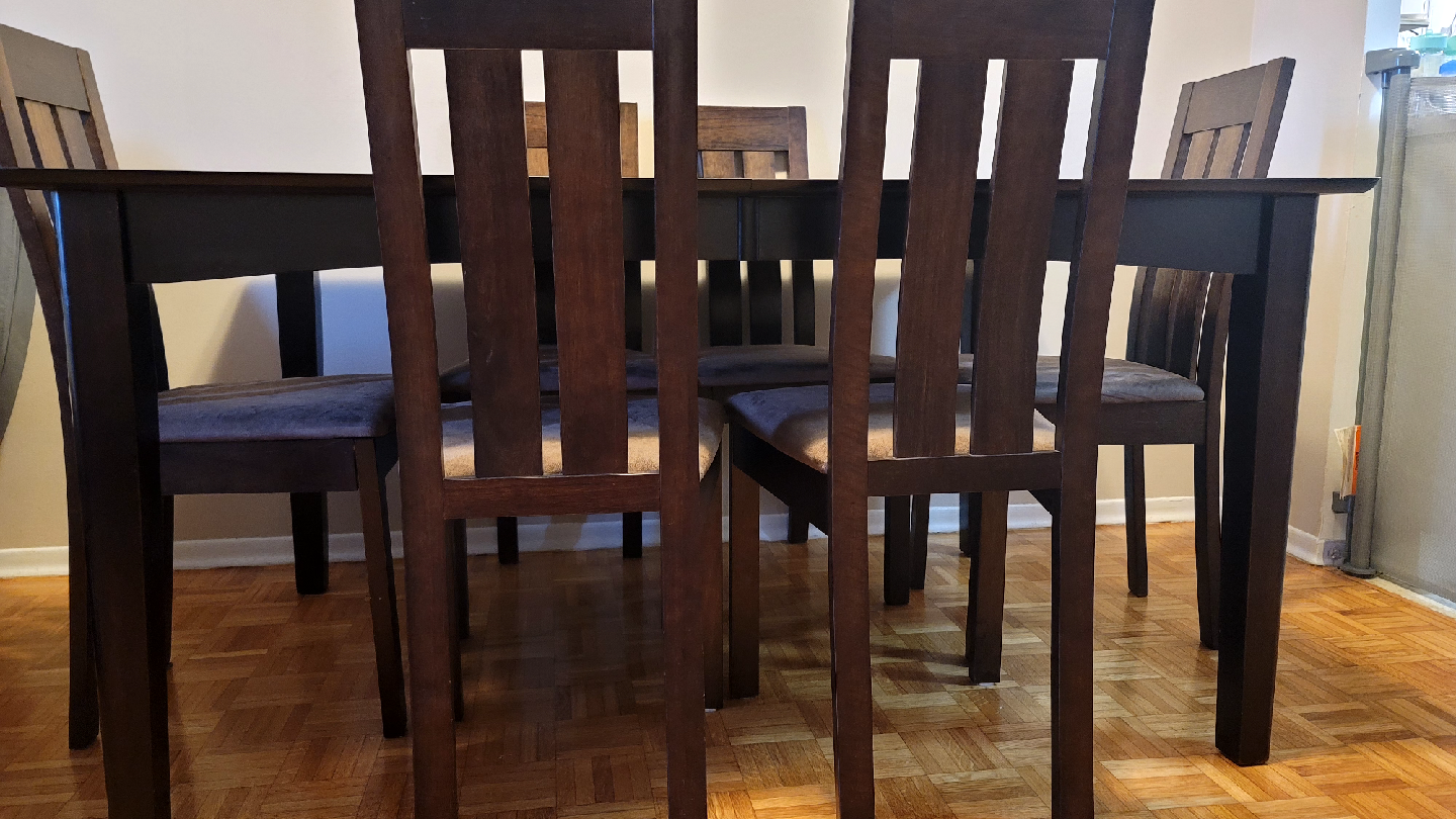 Dark Wood Dining Table with 6 Chairs