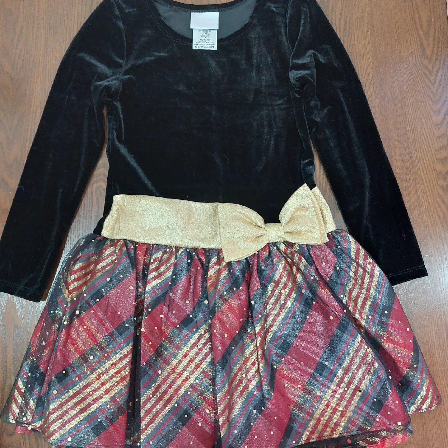 Girl's Black Velvet & Plaid Party Dress. Iris&Ivy Size 8 thumbnail