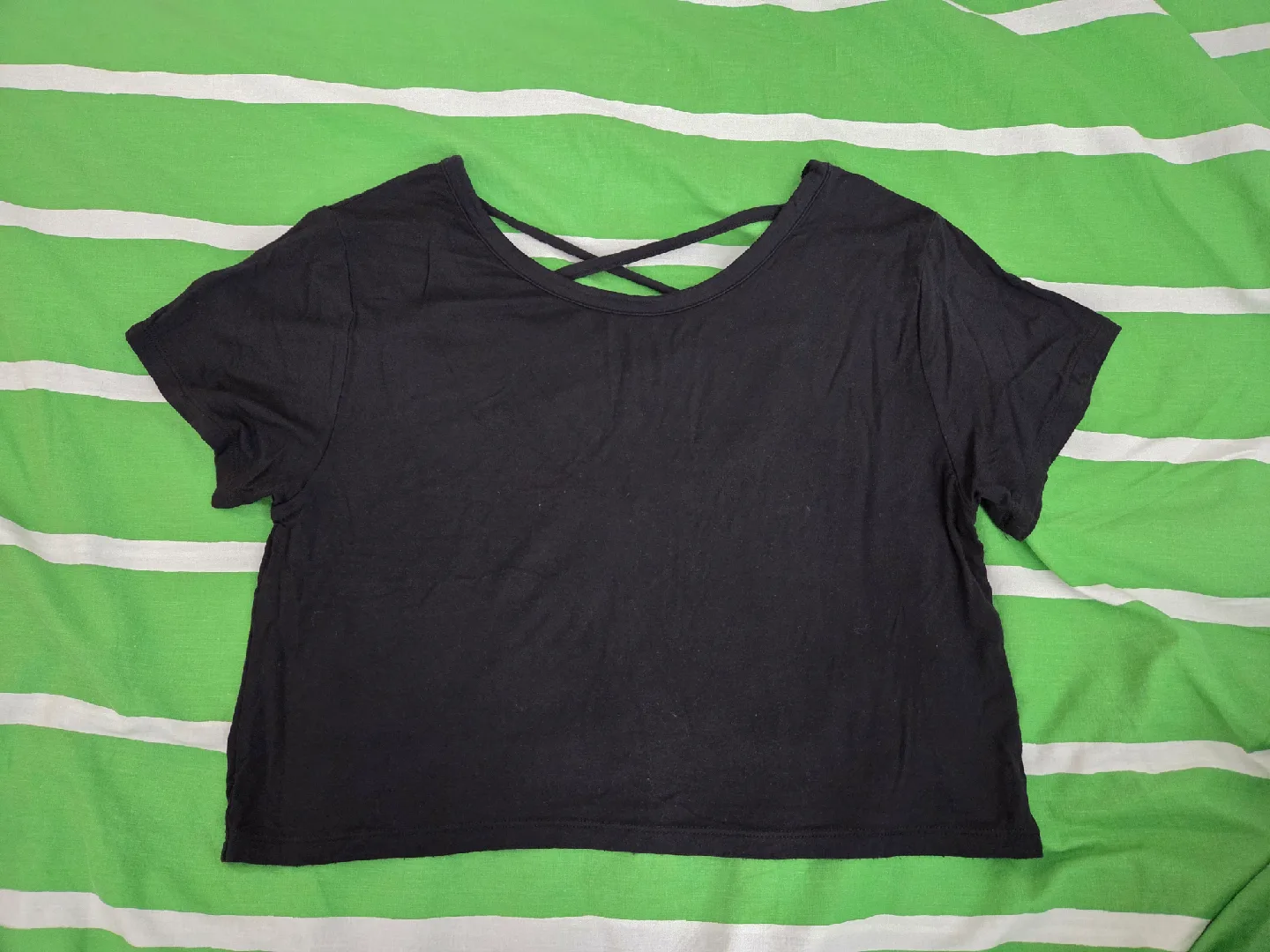 Amercan Eagle Black Criss-Cross Back Crop Top thumbnail