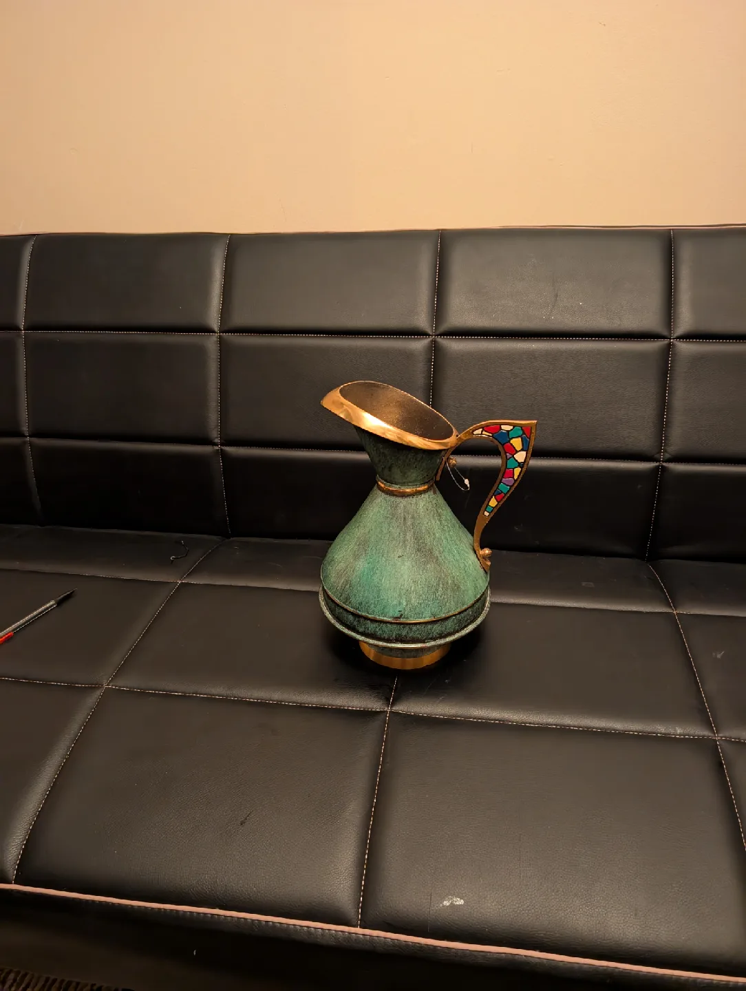 vintage dayagi verdigris green brass pitcher