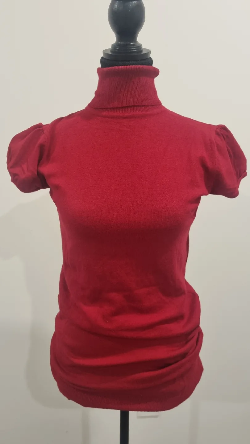 Red Turtleneck Puff Sleeve Top thumbnail