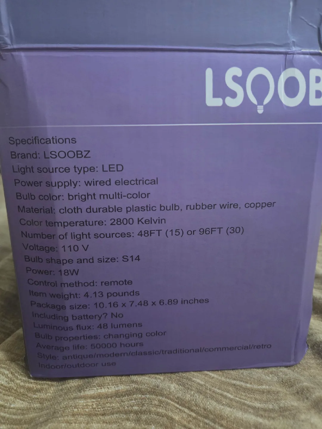 LSOOBZ RGB Colored String Lights - 48FT LED image indicator(3)