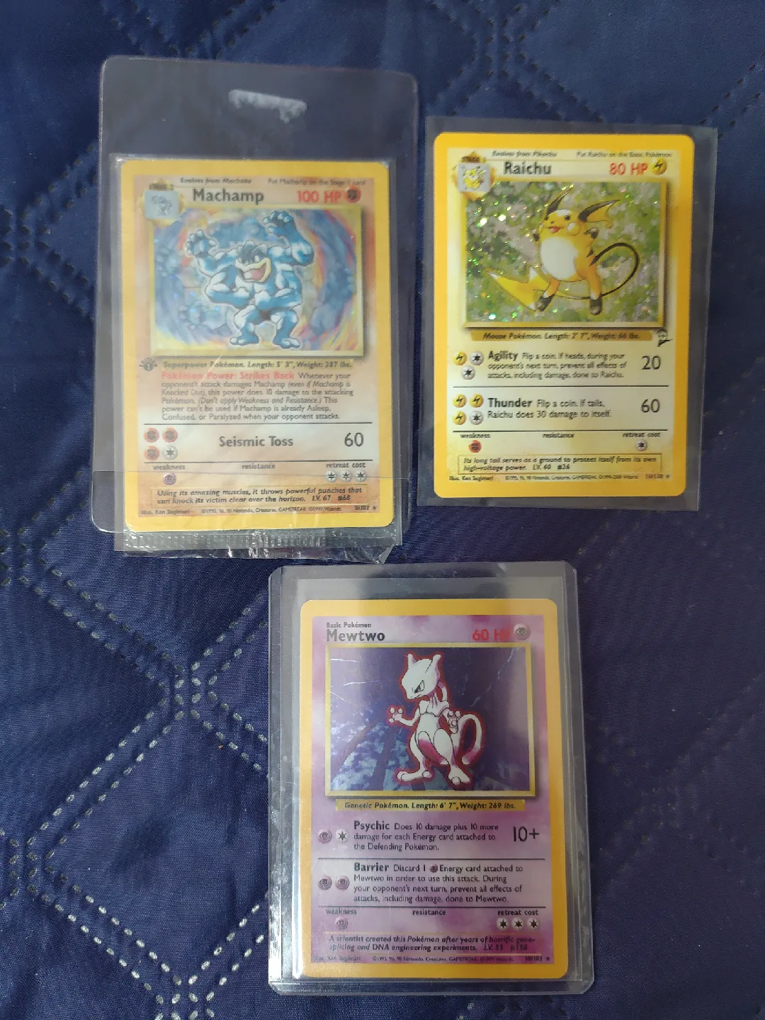 Pokemon Machamp, Raichu, and Mewtwo Cards