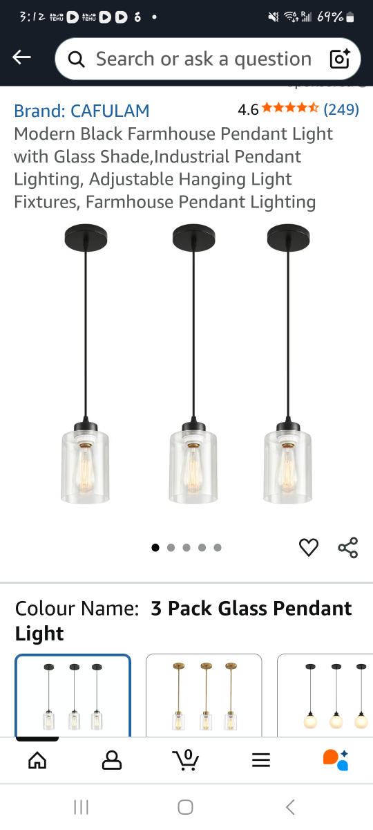 Modern Black Farmhouse 3 Pendant Light