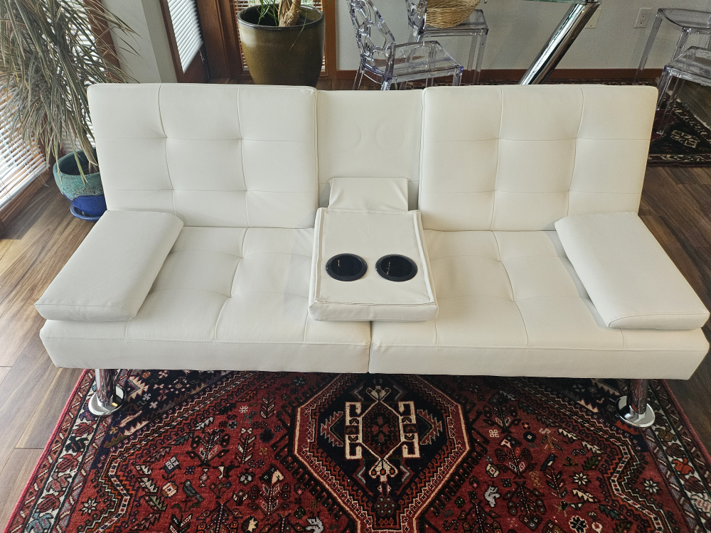 White Futon Sofa Bed with Cup Holders - photo 3