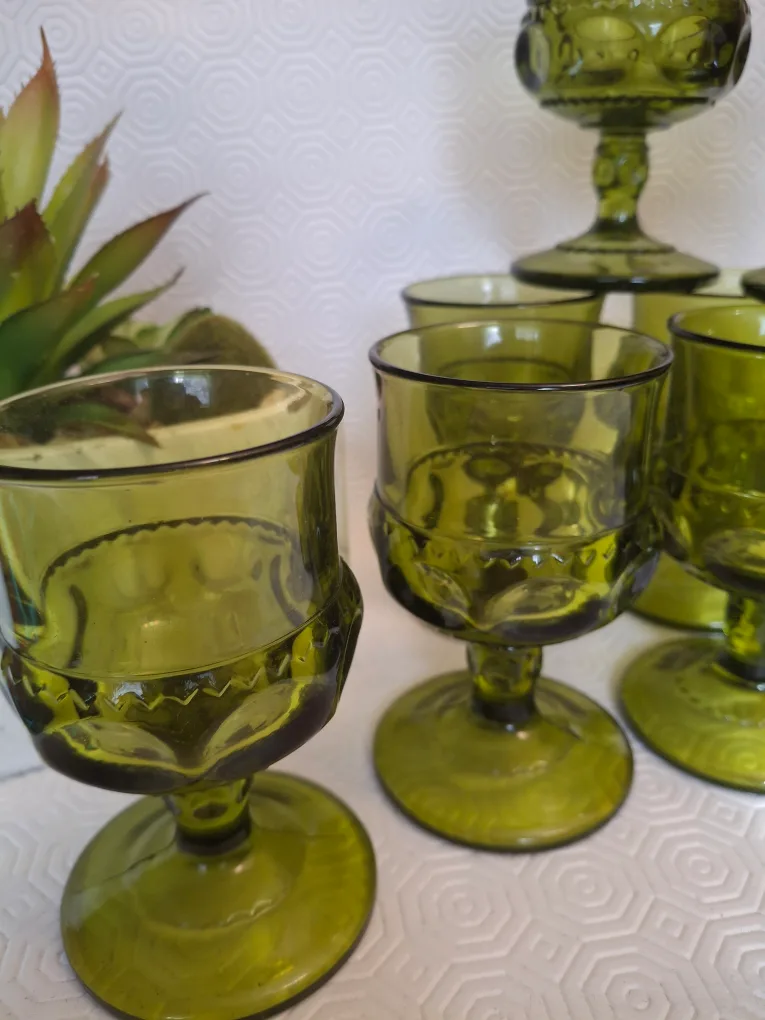 Vintage Green Glass Goblets - Set of 8 image indicator(2)