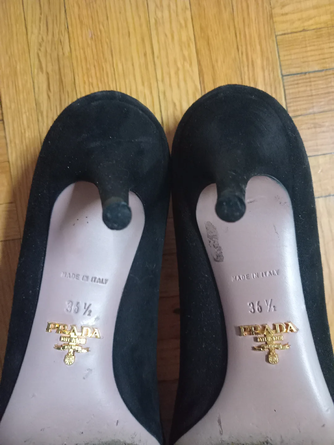 Prada Milano Black Suede Heels Size US   6.5W image indicator(4)