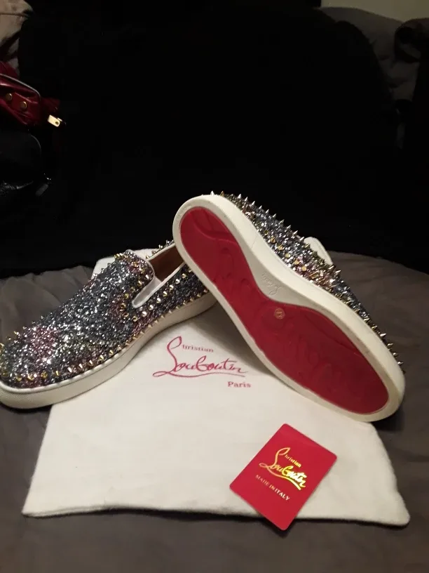 Christian Louboutin Glitter Spike Slip-On Sneakers, Size 43 image indicator(6)