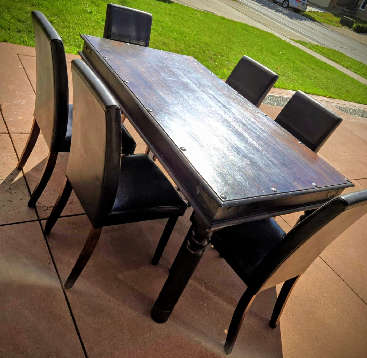 Dining Table with 6 Chairs - Wood & Leather