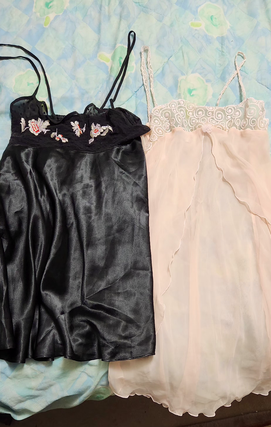 Black and Pink Lingerie Slip Dresses