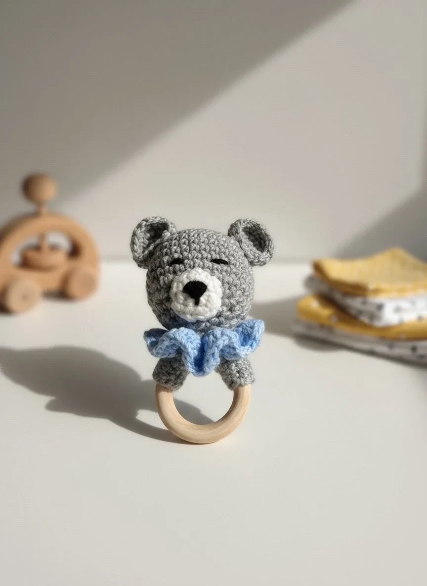 Handmade Crochet Bear Rattle Toy thumbnail