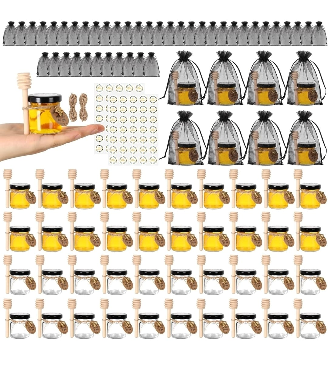 Honey Jars Party Favors with Wooden Dippers