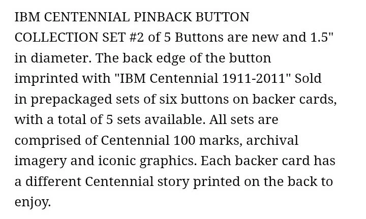 IBM Centennial Button Collection Set - photo 2
