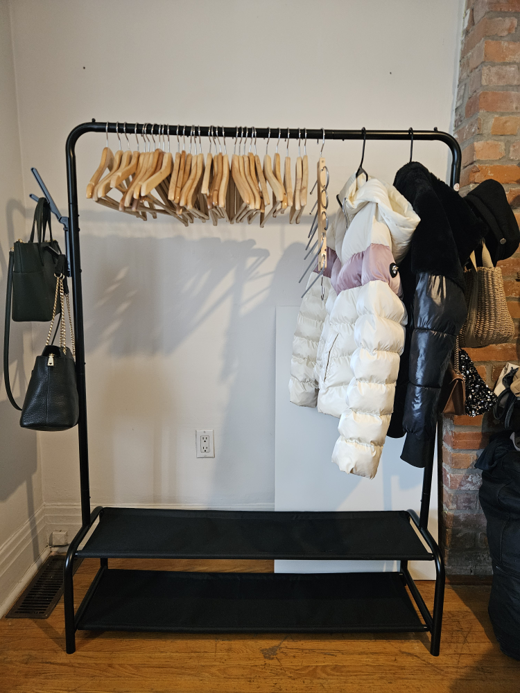 Black Metal Garment Rack with Shelves
