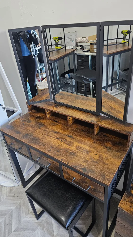 Vanity Makeup Table with Tri-Fold Mirror & Stool image indicator(2)