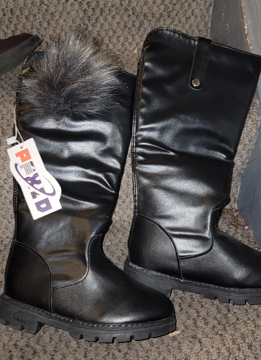 P&D Black Faux Leather Boots, Size 9 thumbnail