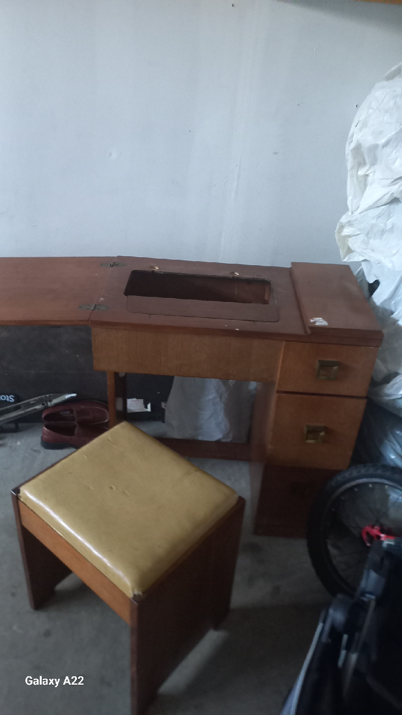 Vintage Sewing Machine Cabinet with Stool