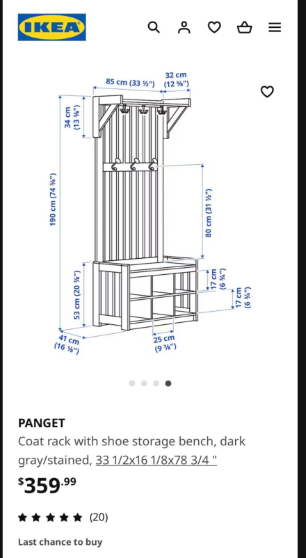 IKEA PANGET Coat Rack with Shoe Storage Bench - photo 2