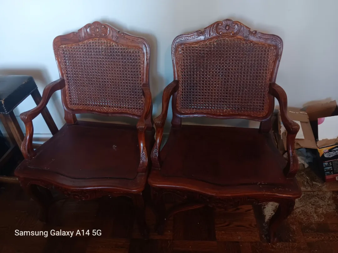 Antique Cane Back Arm Chairs - Pair thumbnail