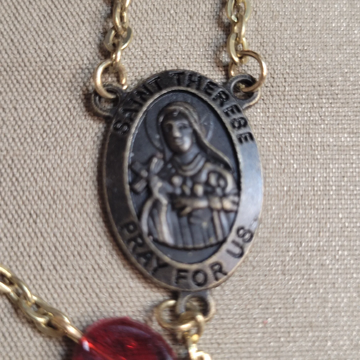 Beautiful Vintage Red Beaded  St Therese Prayer Rosary image indicator(5)
