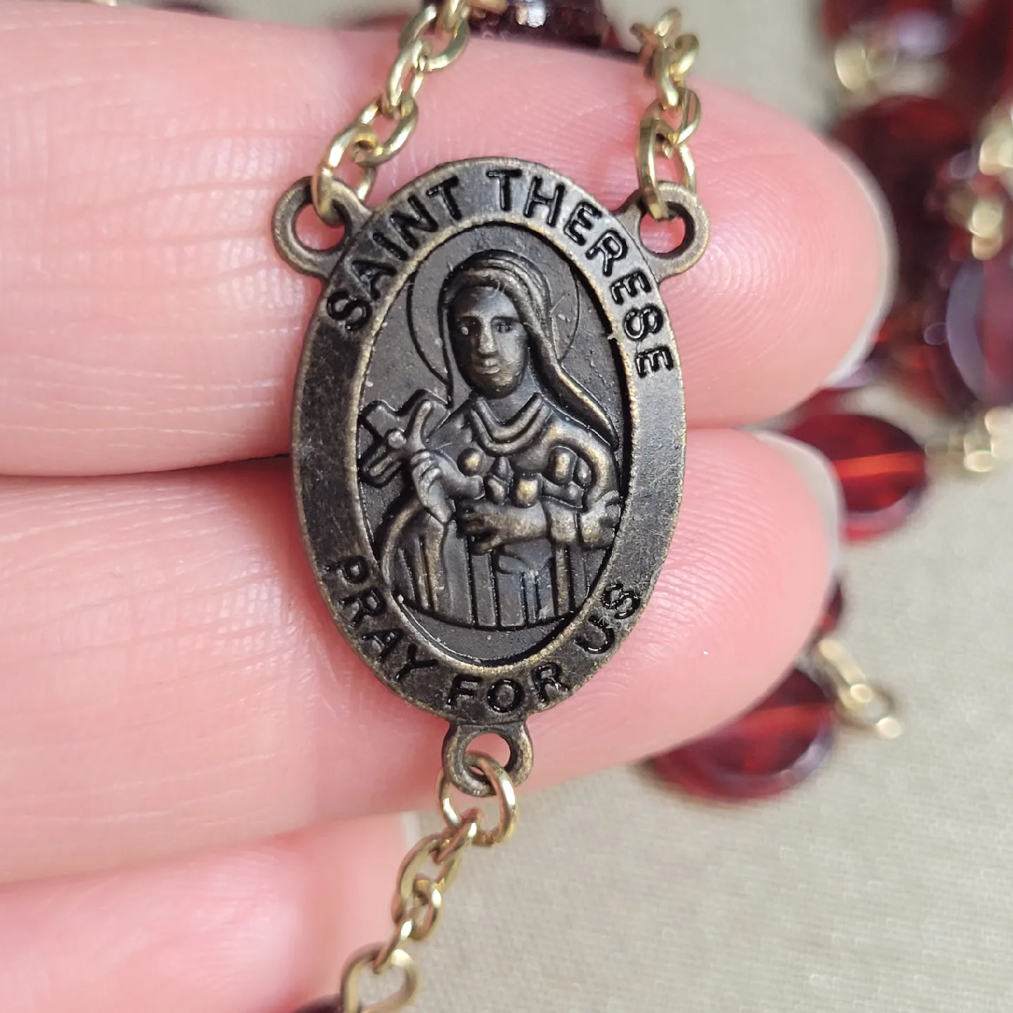 Beautiful Vintage Red Beaded  St Therese Prayer Rosary image indicator(9)