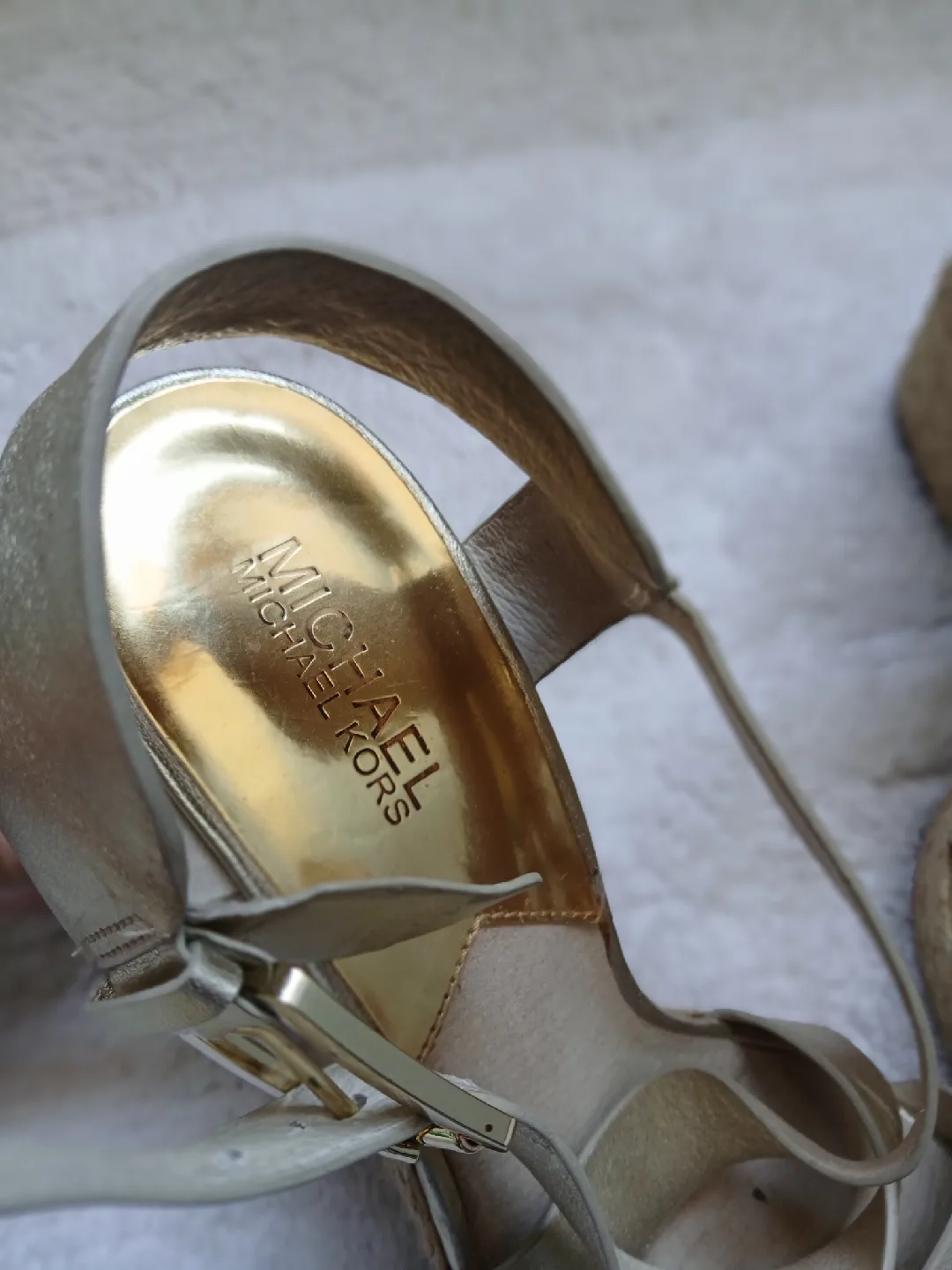 Michael Kors Gold Wedge Sandals - Size 9M image indicator(9)