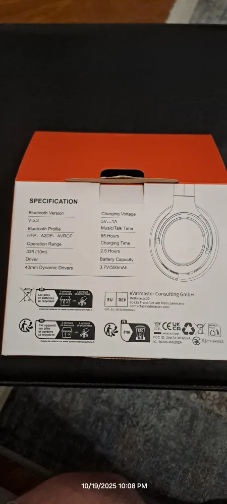 BERIBES Wireless Headphones - White, Model WH202A image indicator(2)