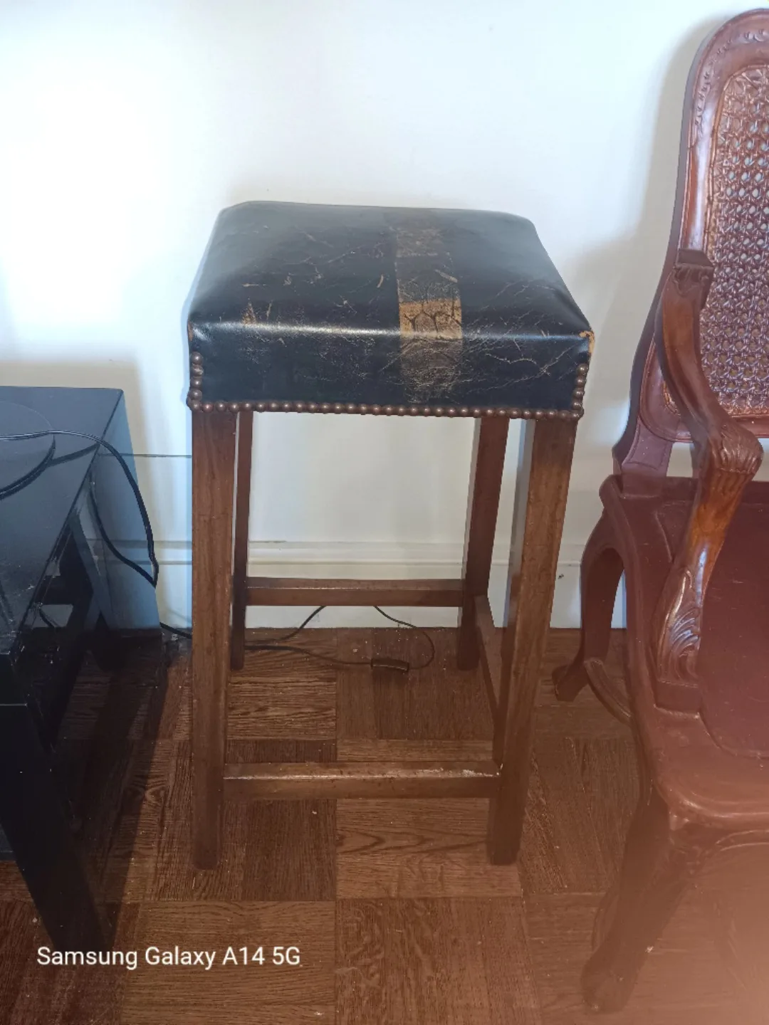 Vintage Black Leather Bar Stool thumbnail