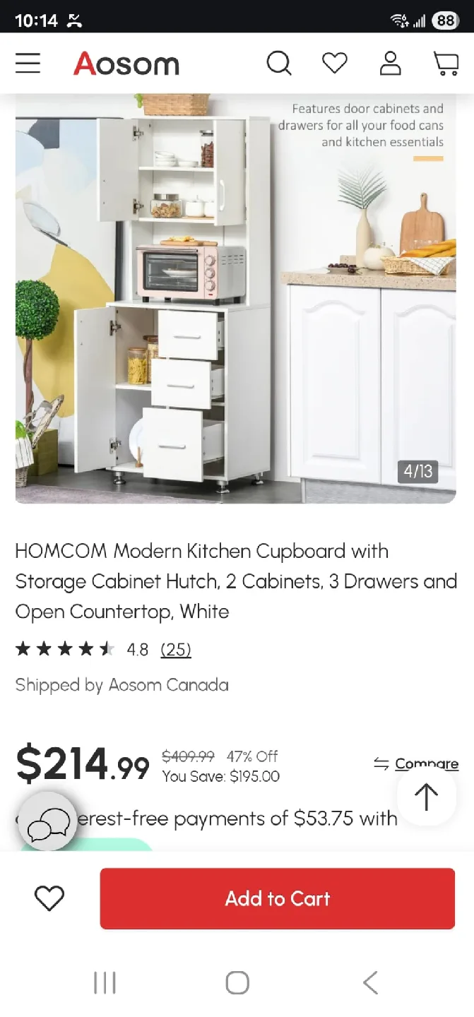 HOMCOM Modern Kitchen Cupboard - White image indicator(3)