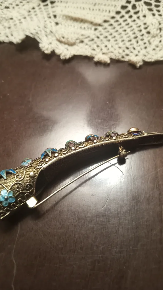 Vintage Chinese Filigree finger guard pin brooch image indicator(3)