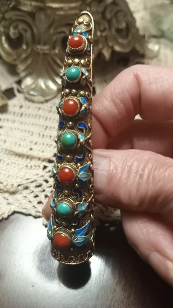 Vintage Chinese Filigree finger guard pin brooch image indicator(4)