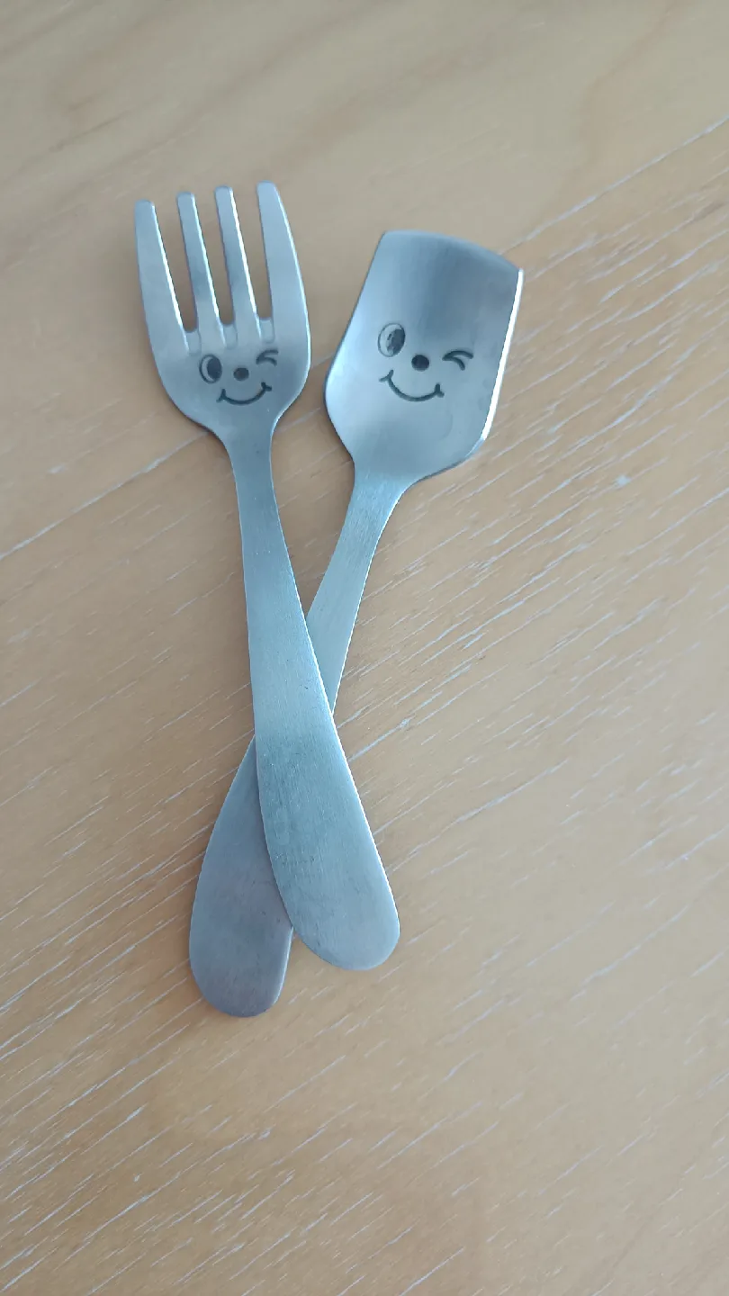 Cute Smiling Face Fork & Spoon Set 🧡 thumbnail