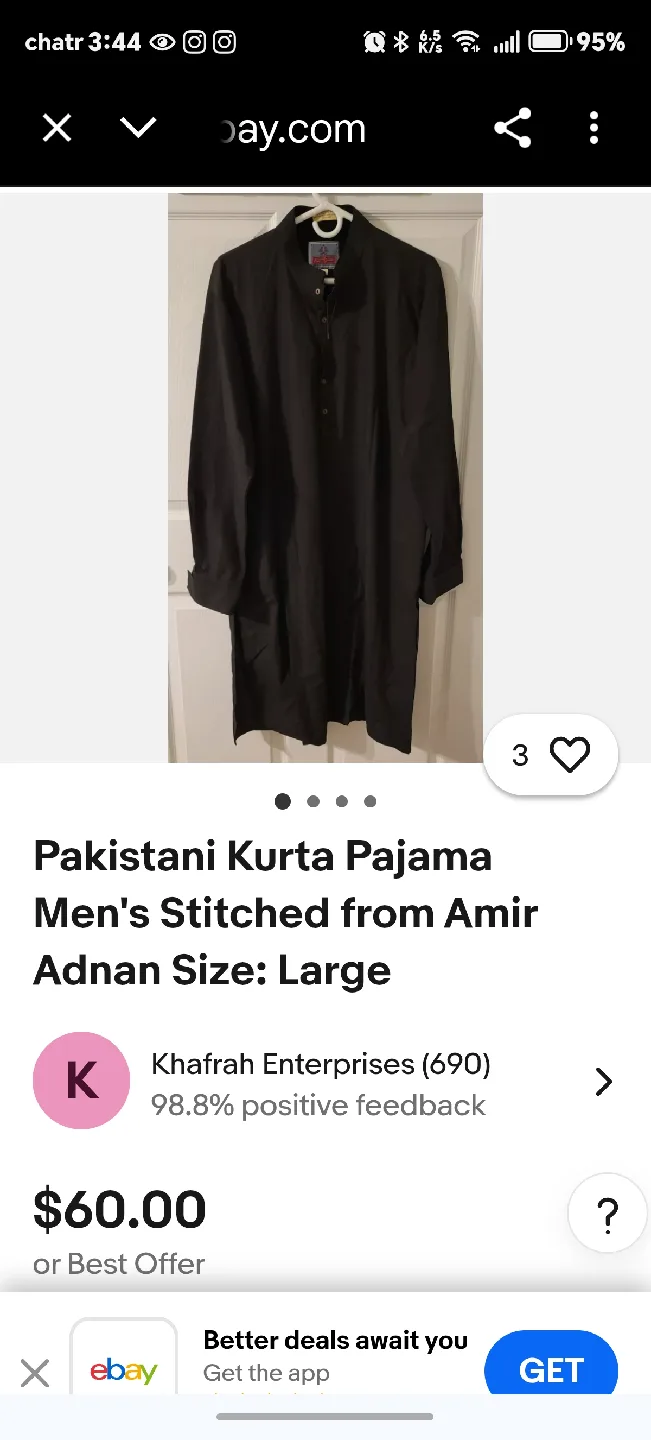 Pakistani Kurta Pajama Men's Adnan - Size Large thumbnail