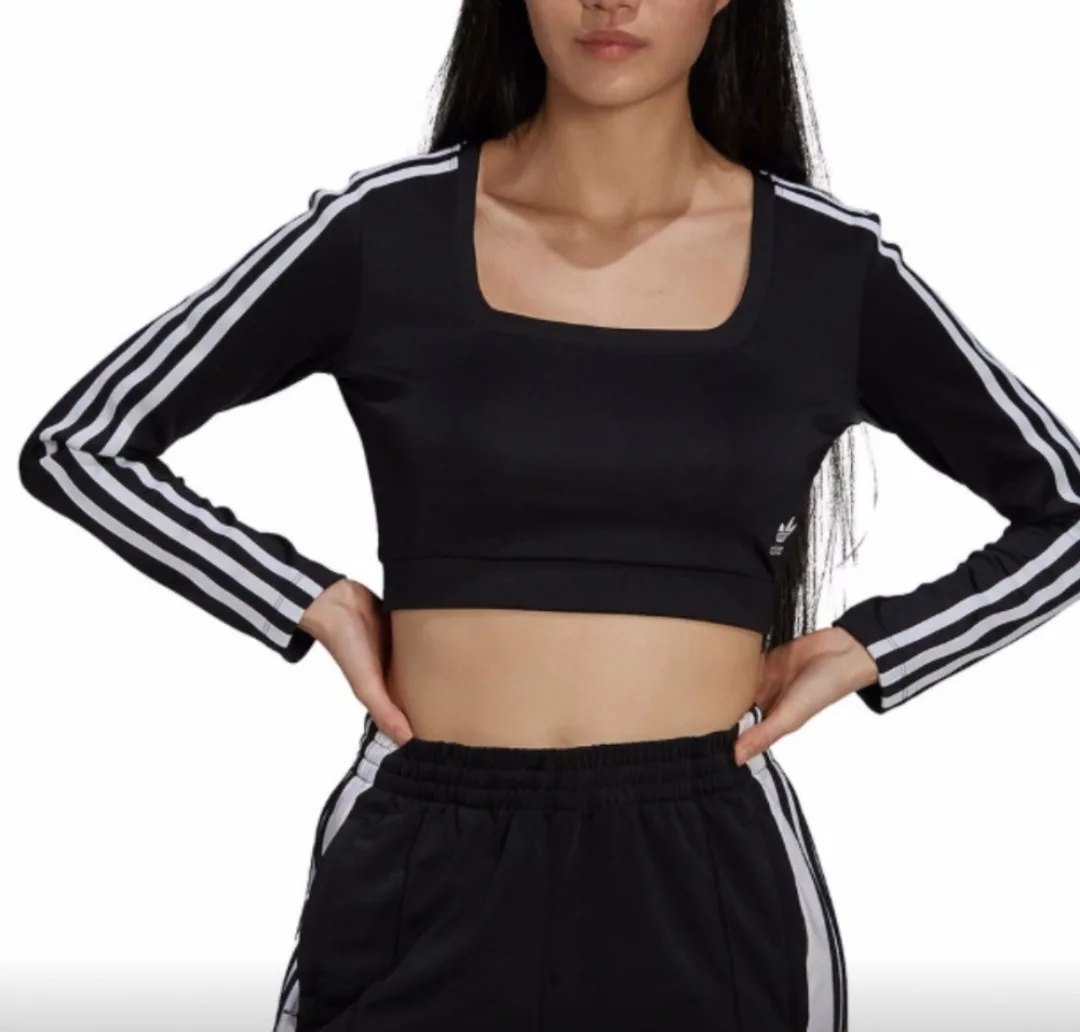 Adidas Crop Top Black White Women's Size Medium Primeblue image indicator(7)