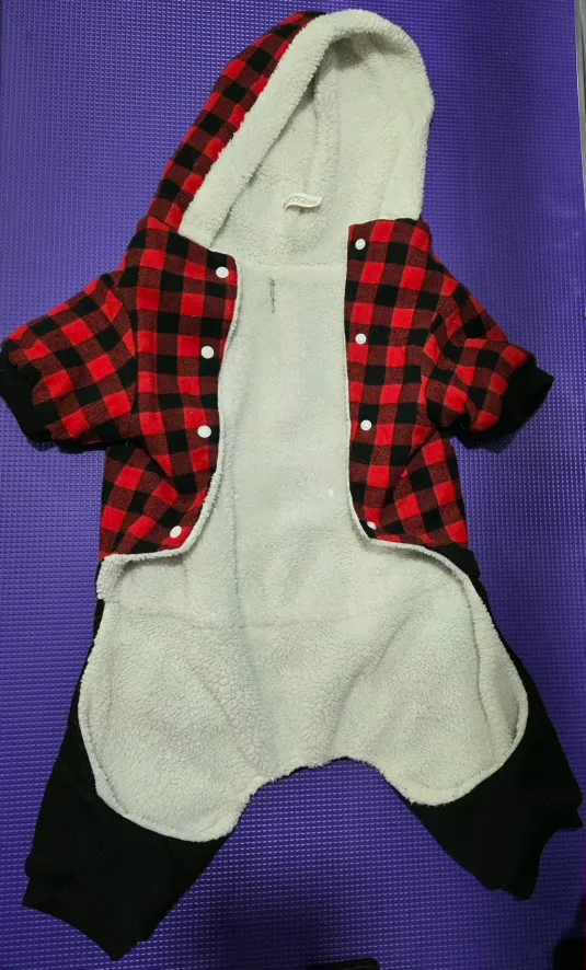 Red & Black Plaid Dog Onesie - Size XL image indicator(3)